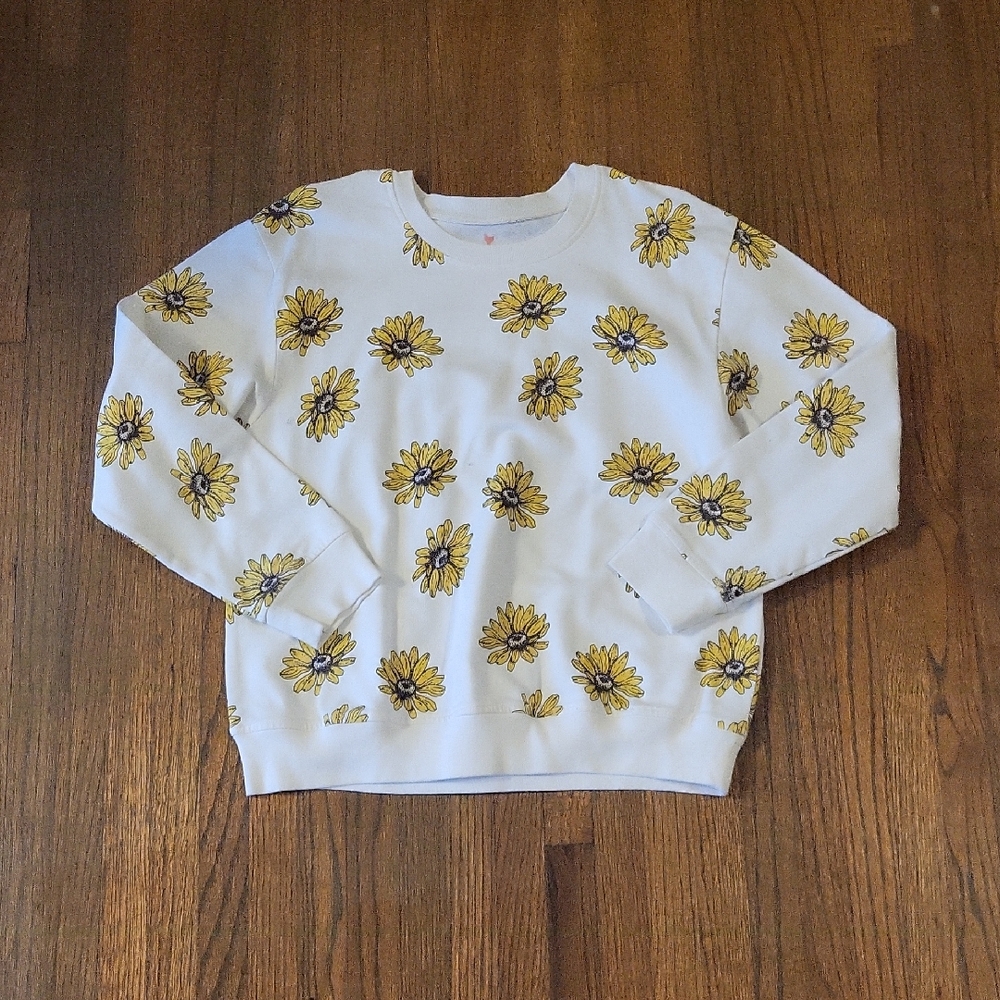 Pink Chicken White Sweat Shirt with Subtle Floral Pattern.